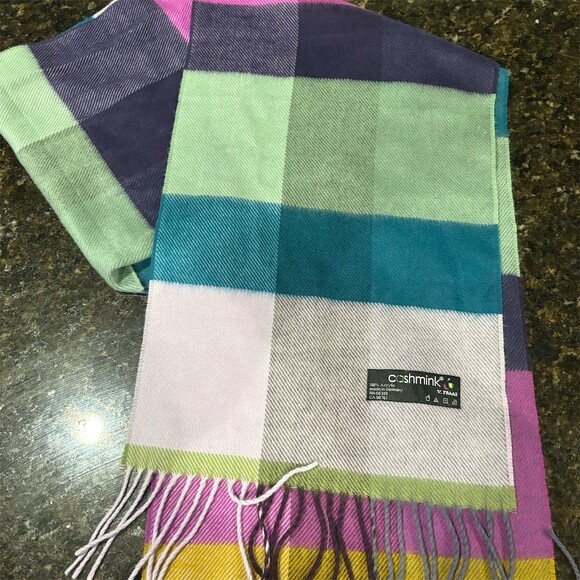 v fraas Accessories - V. Fraas Scarf Unisex Multicolor Plaid Check Fringe Rectangle 60 x 11 in